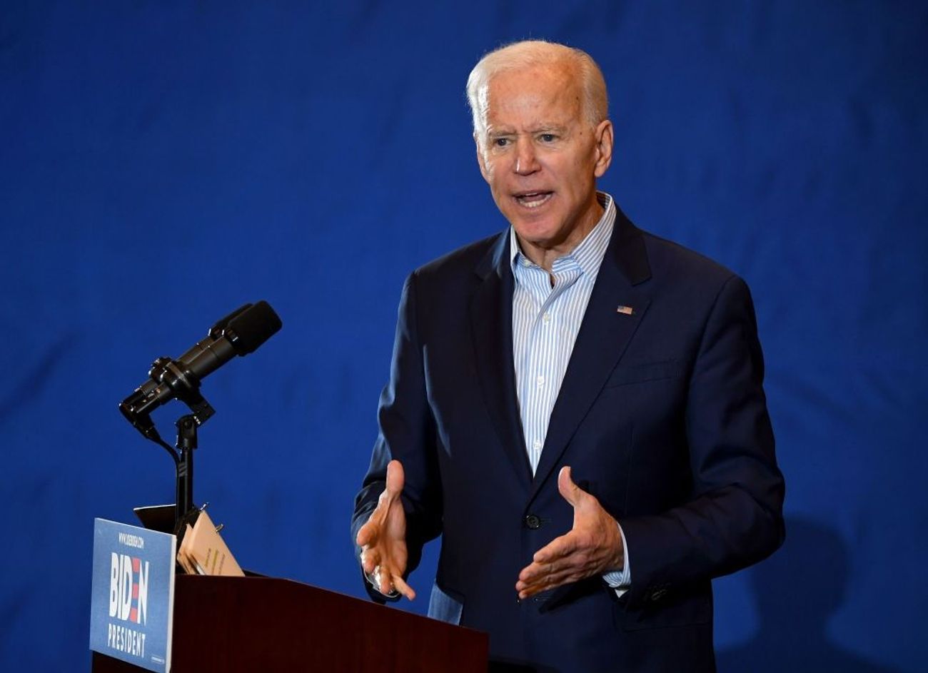Democratic presidential candidate and former U.S. Vice President Joe Biden speaks at the International Union of Painters and Allied Trades District Council 16 on May 7, 2019 in Henderson, Nevada. by the Forward
			