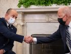 Israeli Prime Minister Naftali Bennett, left, meets President Joe Biden in the Oval Office, Aug. 27, 2021. It was their first face-to-face meeting at the White House. by the Forward
			