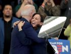 Sen. Kamala Harris hugs Democratic presidential candidate former Vice President Joe Biden after introducing him at a campaign rally at Renaissance High School on March 09, 2020 in Detroit, Michigan. by the Forward
			