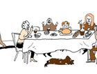 Drawing of a family arguing over dinner. by the Forward
			