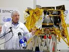 Israeli Aerospace Industries director of Space division Opher Doron speaking in front of Beresheet on December 17, 2018. by the Forward