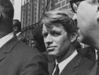 Robert F. Kennedy at the funeral of Martin Luther King, Jr., in Atlanta, April 9, 1968. by the Forward
			