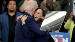 Sen. Kamala Harris hugs Democratic presidential candidate former Vice President Joe Biden after introducing him at a campaign rally at Renaissance High School on March 09, 2020 in Detroit, Michigan. by the Forward
			