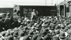 Eugene V. Debs at a campaign stop in 1908. by the Forward