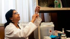 A nurse prepares the measles, mumps and rubella vaccine at the Rockland County Health Department in Haverstraw, Rockland County, New York. by the Forward