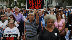 Stanley Weinstein (c) joins with others for an interfaith Rally Against Anti-Semitism by the Forward
			