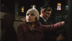 Riva Krymalowski as Anna and Oliver Masucci as Arthur. In this scene, new to the film, they visit a synagogue in Paris, filmed at a historic temple in Augsburg. by the Forward
			