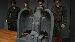 Nazi emblem and mannequins in various World War II motif military uniforms are displayed at the reopened SoldatenKaffee in Bandung city, western Java island by the Forward
			