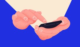 Hands holding smartphone by the Forward
			