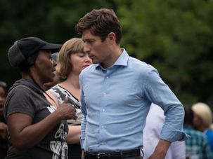 Mayor Jacob Frey and constituents by the Forward
