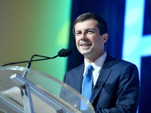 Mayor Pete Buttigieg speaks on stage at 2019 ESSENCE Festival on July 7 in New Orleans. by the Forward
			