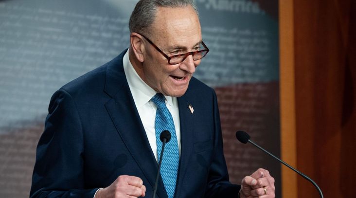 Sen. Chuck Schumer speaks at a news conference at the Capitol in Washington, D.C., Jan. 6, 2021.