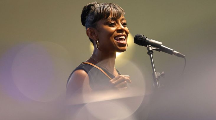 Cuyahoga Councilwoman and congressional candidate Shontel Brown speaks during a Souls to the Polls rally at Sanctuary Baptist Church in Cleveland, Ohio, Aug. 1, 2021.