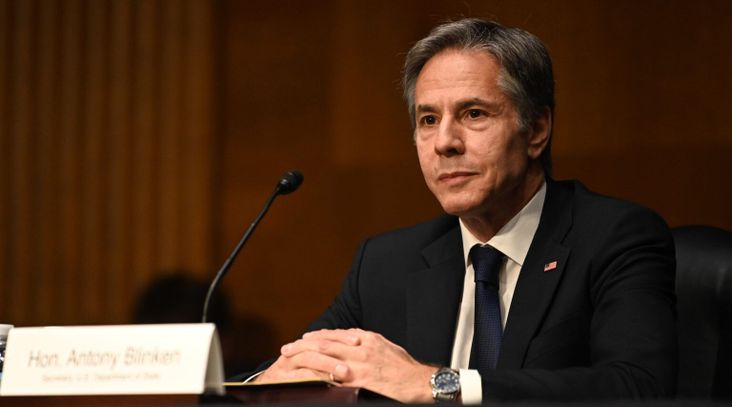Secretary of State Anthony Blinken testifies at a Senate Appropriations subcommittee hearing, June 8, 2021. (Chen Mengtong/China News Service via Getty Images)