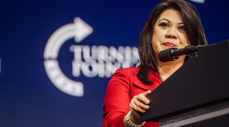 Arizona State Treasurer Kimberly Yee speaks during the Rally To Protect Our Elections conference in Phoenix, July 24, 2021.
