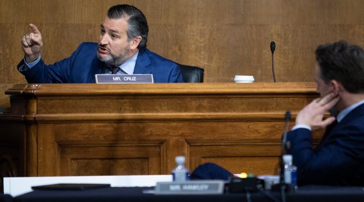 Sen. Ted Cruz asks Attorney General Merrick Garland a question at a Senate hearing in Washington, D.C.. Oct. 27, 2021. (Tom Brenner/Pool/Getty Images)
