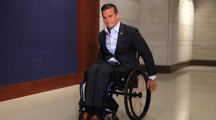 Rep. Madison Cawthorn arrives for a House Republican conference meeting in the U.S. Capitol Visitors Center in Washington, D.C., May 12, 2021. (Chip Somodevilla/Getty Images)