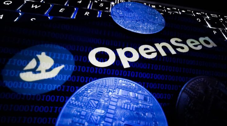 Photo illustration of OpenSea's logo (Jakub Porzycki/NurPhoto via Getty Images)