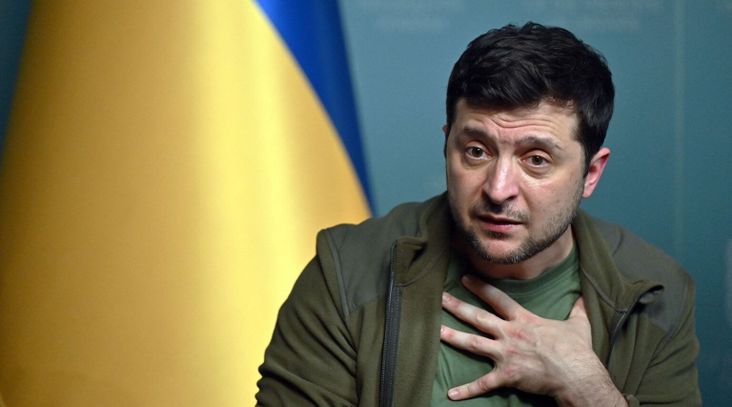 Ukrainian President Volodymyr Zelensky speaks during a press conference in Kyiv, March 3, 2022. (Sergei Supinsky/AFP via Getty Images)