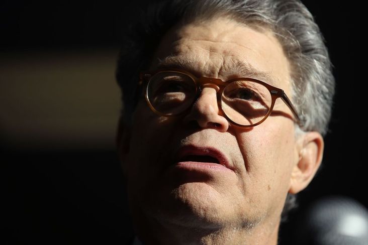Sen. Al Franken speaks to the media after returning back to work in the U.S. Senate, November 27, 2017.