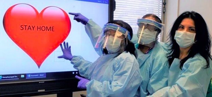 Registered nurses at New York University Langone Hospital urging the public to follow stay-at-home orders.