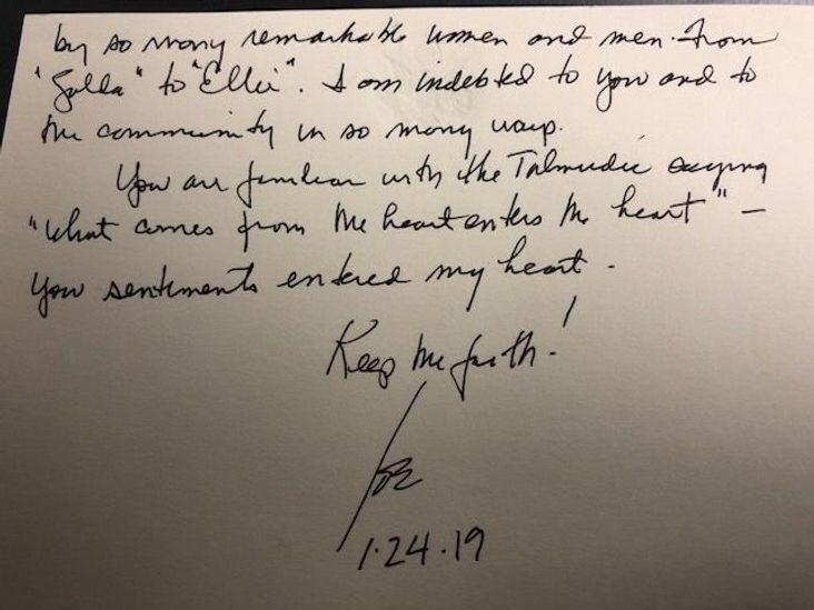 A personal note from former Vice President Joe Biden to Rabbi Michael Beals.