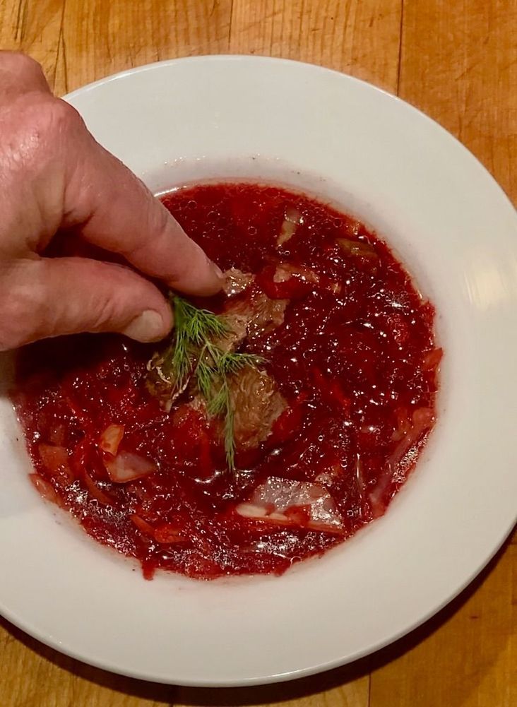 Hot beef and beet borscht