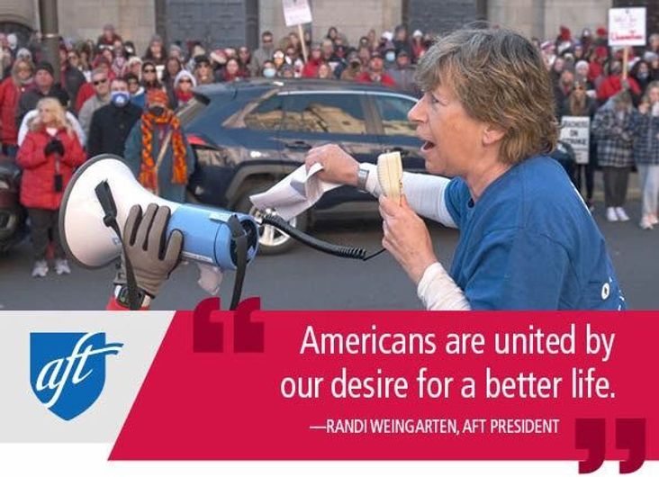 Weingarten addressing striking educators in Scranton, Pa., on Nov. 4.