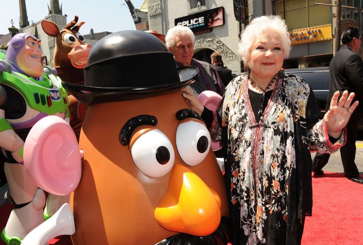Estelle Harris joins Mr. Potato Head and other members of the 'Toy Story' franchise on the red carpet.