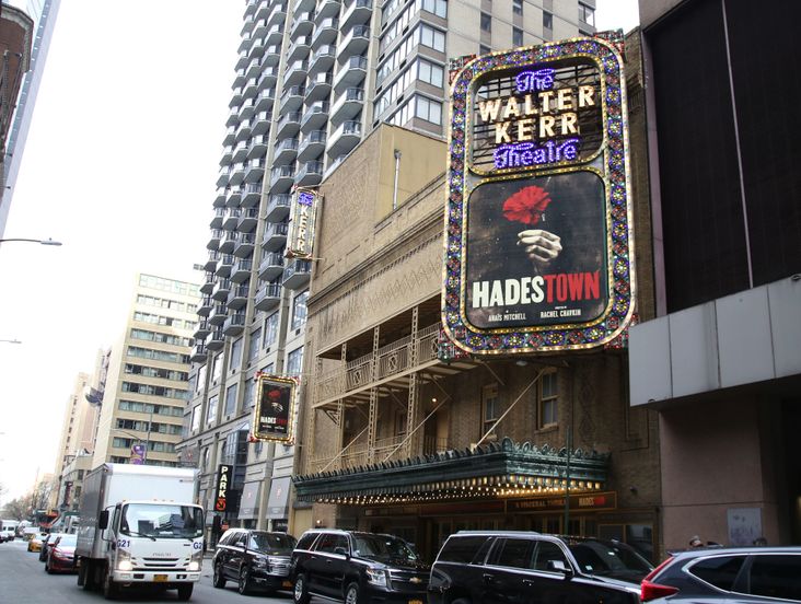 Theater marquee unveiling for "Hadestown", a musical by singer-songwriter Anais Mitchell and directed by Rachel Chavkin