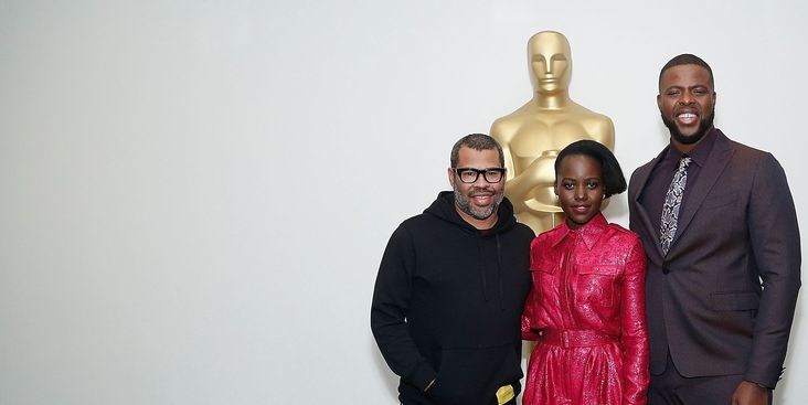 Director Jordan Peele, actor Lupita Nyong'o and actor Winston Duke attend The Academy of Motion Picture Arts and Sciences official screening of Us at the MoMA Celeste Bartos Theater