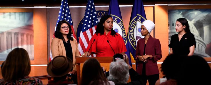 From left to right: US Representatives Rashida Tlaib, Ayanna Pressley, Ilhan Omar and Alexandria Ocasio-Cortez