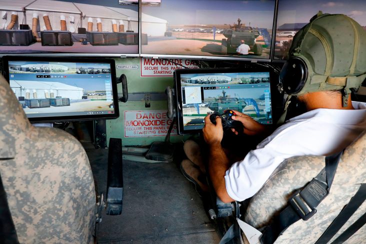 An Elbit Systems employee operates systems of the Carmel project, a new combat vehicle