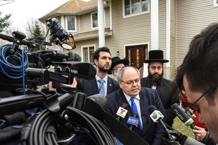 Dani Dayan speaks to press after the Hanukkah stabbing in Monsey, New York.