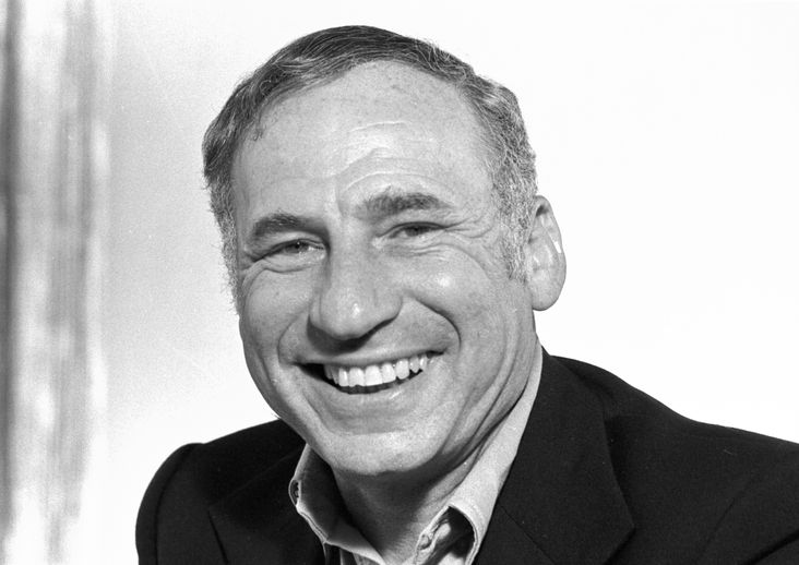 A black-and-white portrait of Mel Brooks circa 1976.