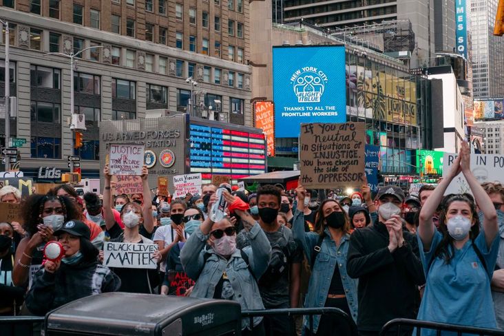Demonstrators protesting the death of George Floyd in New York on June 1.
