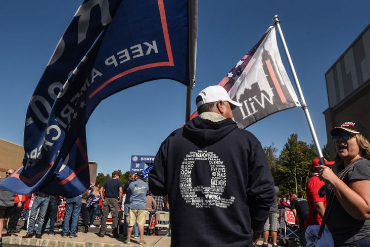 QAnon support at a pro-Trump rally in October