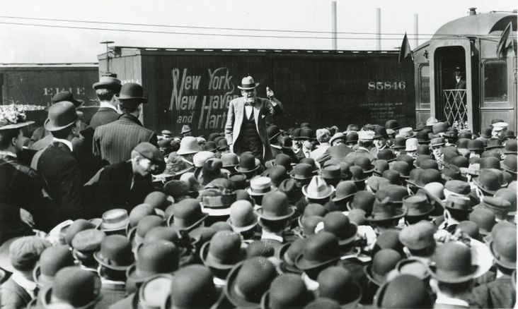 Eugene V. Debs at a campaign stop in 1908.