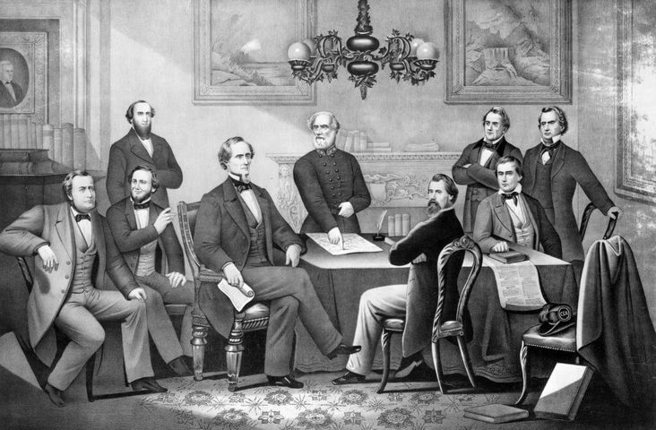 Judah P. Benjamin, second from the left, in Jefferson Davis's cabinet.