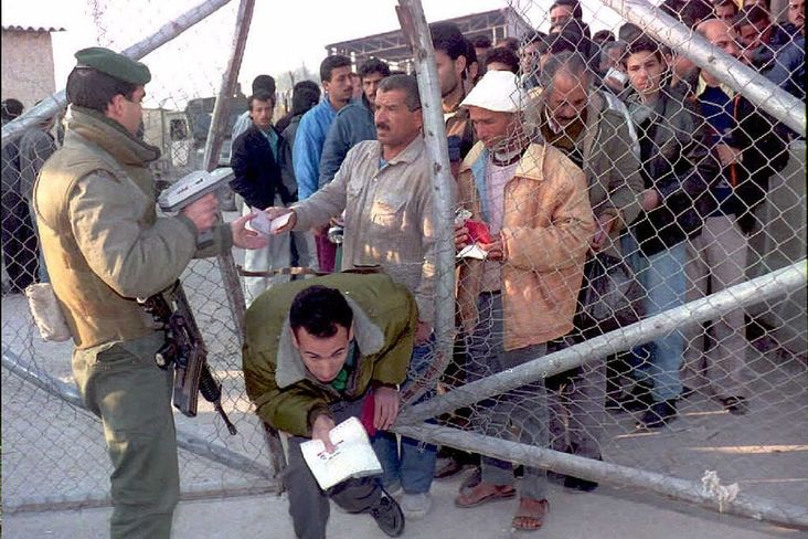 Palestinians at a checkpoint in Gaza