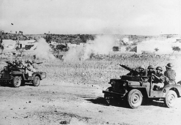 Jewish paramilitary organization Haganah attacking Palestinian Arab villages in Galilee, Palestine, 1948.