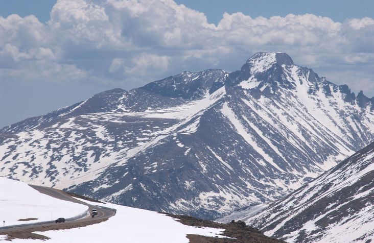 The Trail Ridge Road Scenic Byway that runs through Rocky Mountain National Park in Grand County