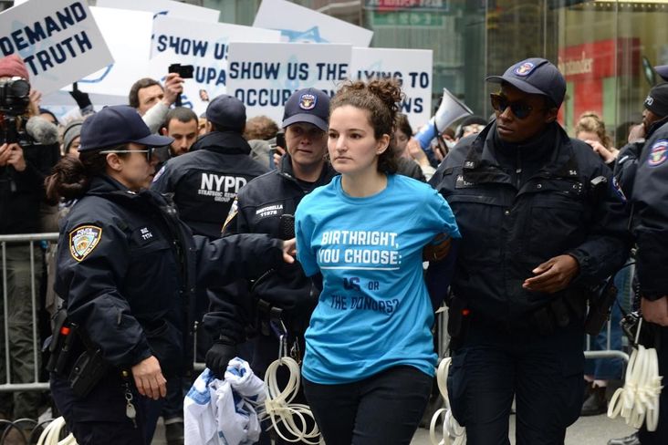Fifteen people affiliated with IfNotNow were arrested protesting outside Birthright Israel's office in New York.