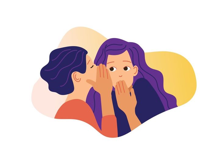 Illustration of women whispering.