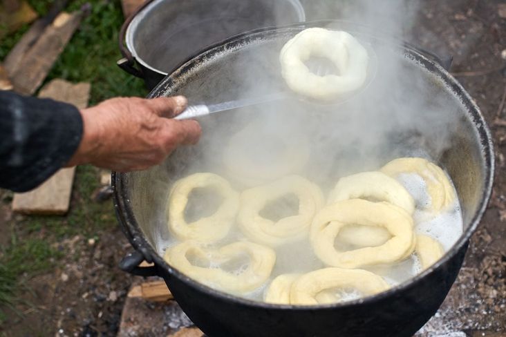 Bagels being boiled