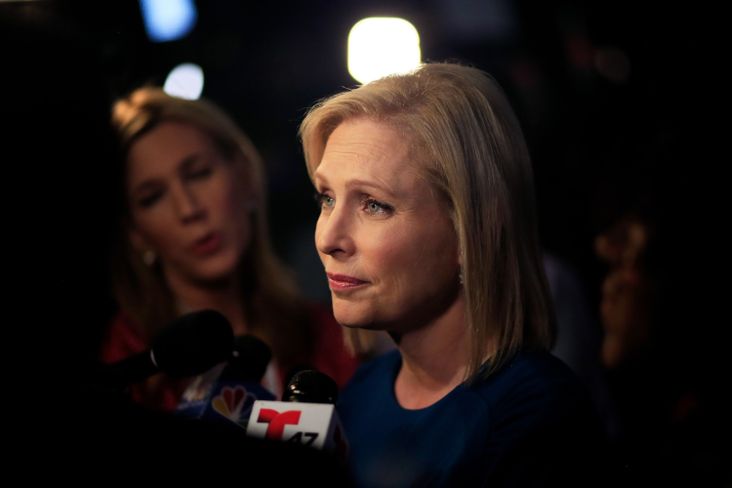 Democratic presidential candidate Sen. Kirsten Gillibrand (D-NY) speaks to the media after the second night of the first Democratic presidential debate on June 27, 2019 in Miami, Florida.