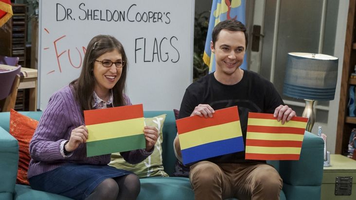 Mayim Bialik and Jim Parsons as Amy Farrah Fowler and Sheldon Cooper on "The Big Bang Theory."