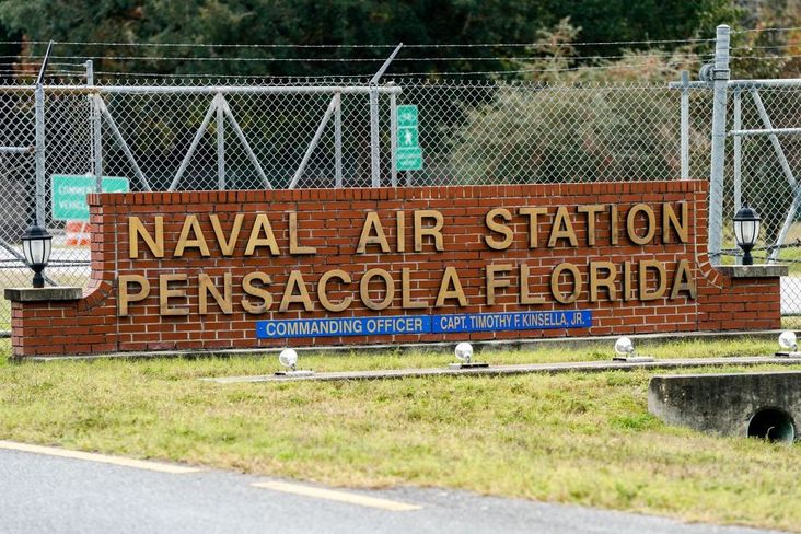 The gate to the Pensacola Naval Air Station following a shooting on December 06, 2019 in Pensacola, Florida.