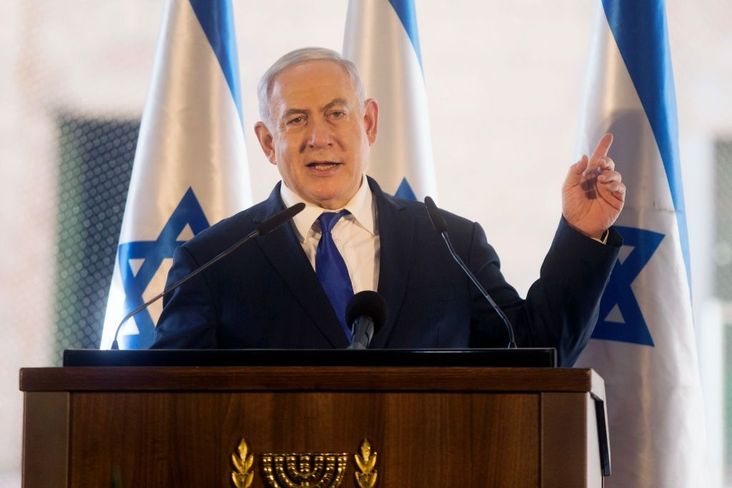 Israeli Prime Minister Benjamin Netanyahu speaks during an event marking the anniversary of the 1929 killing of 67 Jews by Palestinian rioters, on September 4, 2019 in Hebron.
