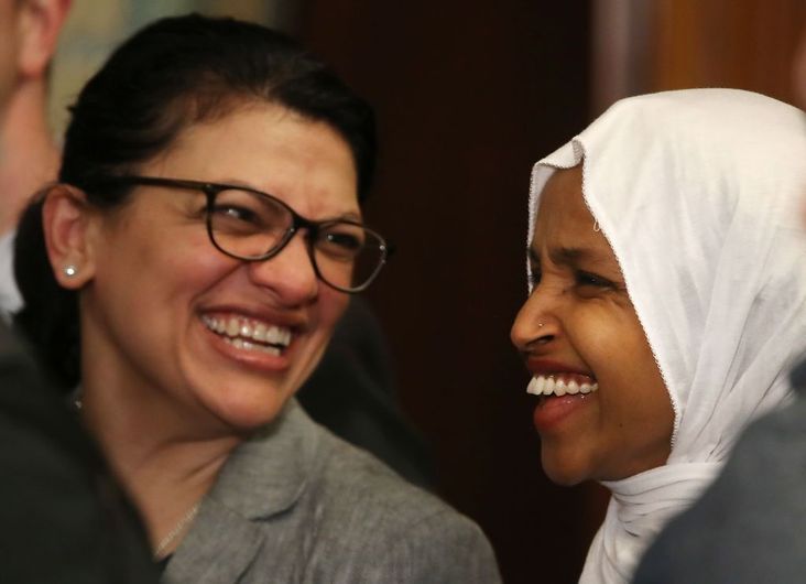Rep. Ilhan Omar and Rashida Tlaib attend a news conference, March 13, 2019.
